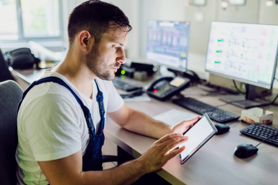 A person using an application on a tablet